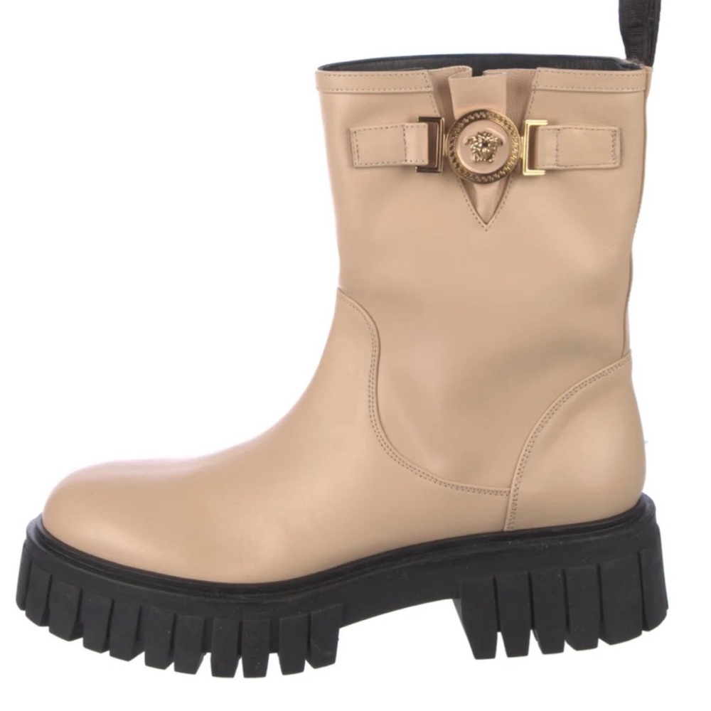 Versace Beige-Oro Leather Bootie with Black Sole